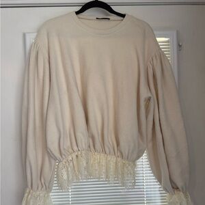Zara Cream Sweater with Lace Trim